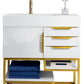 Columbia 36" Single Vanity, Glossy White, Radiant Gold w/ Glossy White Composite Stone Top