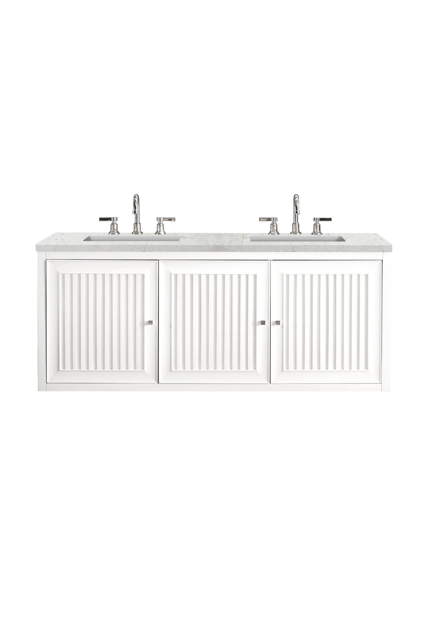 Athens 60" Double Vanity, Glossy White w/ 3 CM Eternal Jasmine Pearl Quartz Top