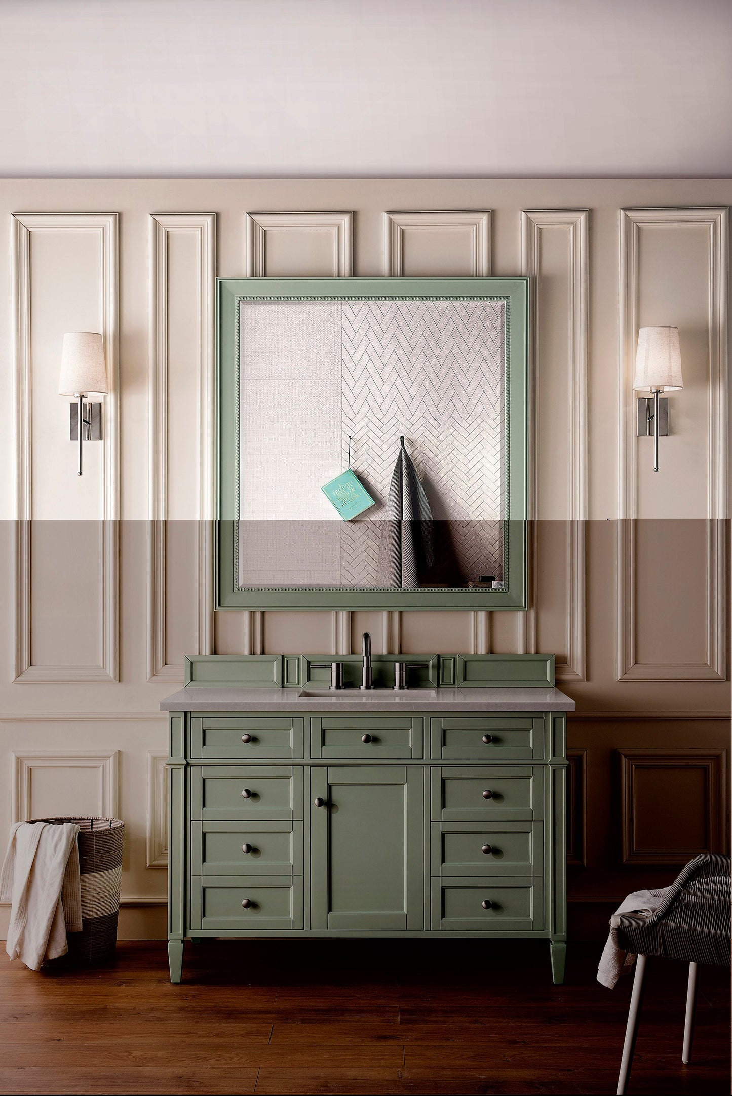 Brittany 48" Single Vanity, Sage Green w/ 3 CM Eternal Serena Quartz Top