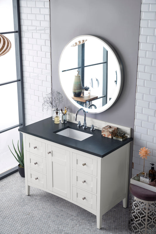 Palisades 48" Single Vanity, Bright White w/ 3 CM Charcoal Soapstone Quartz Top