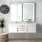 Mercer Island 59" Double Vanity, Glossy White, Radiant Gold w/ Glossy White Composite Stone Top