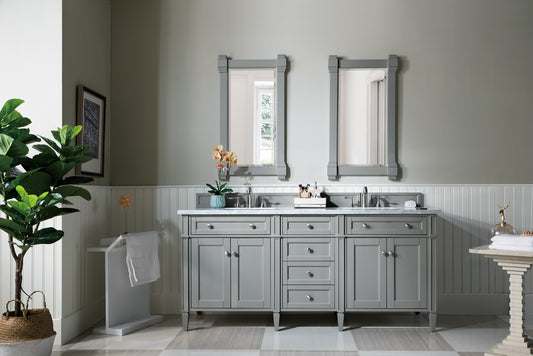 Brittany 72" Double Vanity, Urban Gray w/ 3 CM Carrara Marble Top