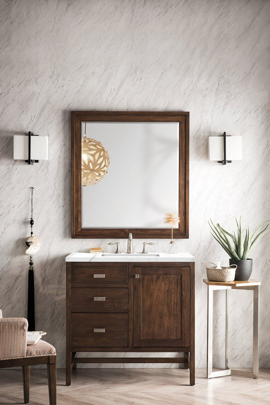 Addison 36" Single Vanity, Mid-Century Acacia w/ 3 CM Carrara White Top