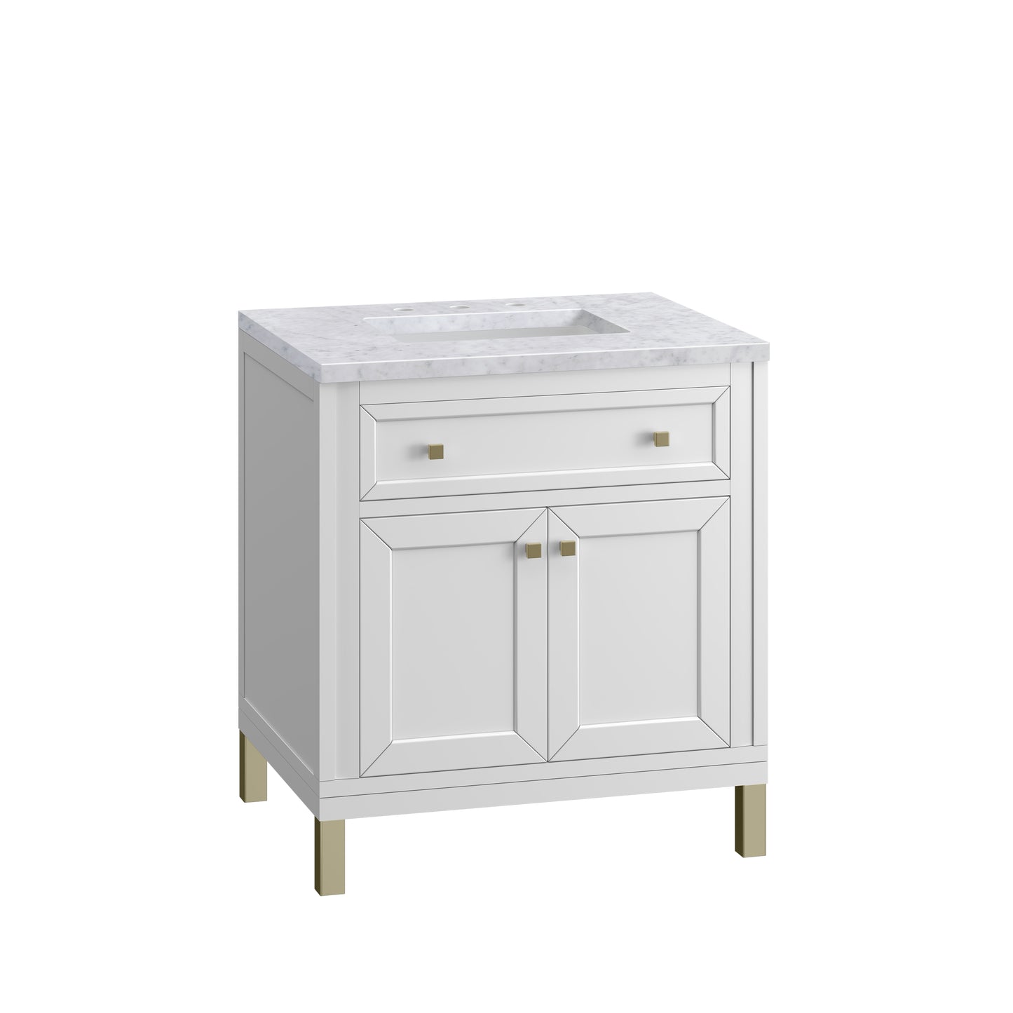 Chicago 30" Single Vanity, Glossy White w/ 3 CM Carrara Marble Top