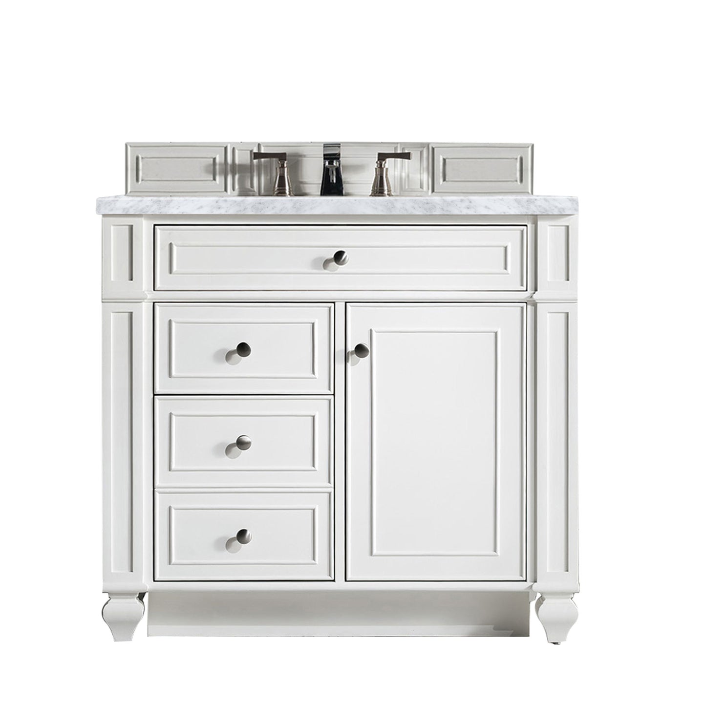 Bristol 36" Single Vanity, Bright White w/ 3 CM Carrara Marble Top