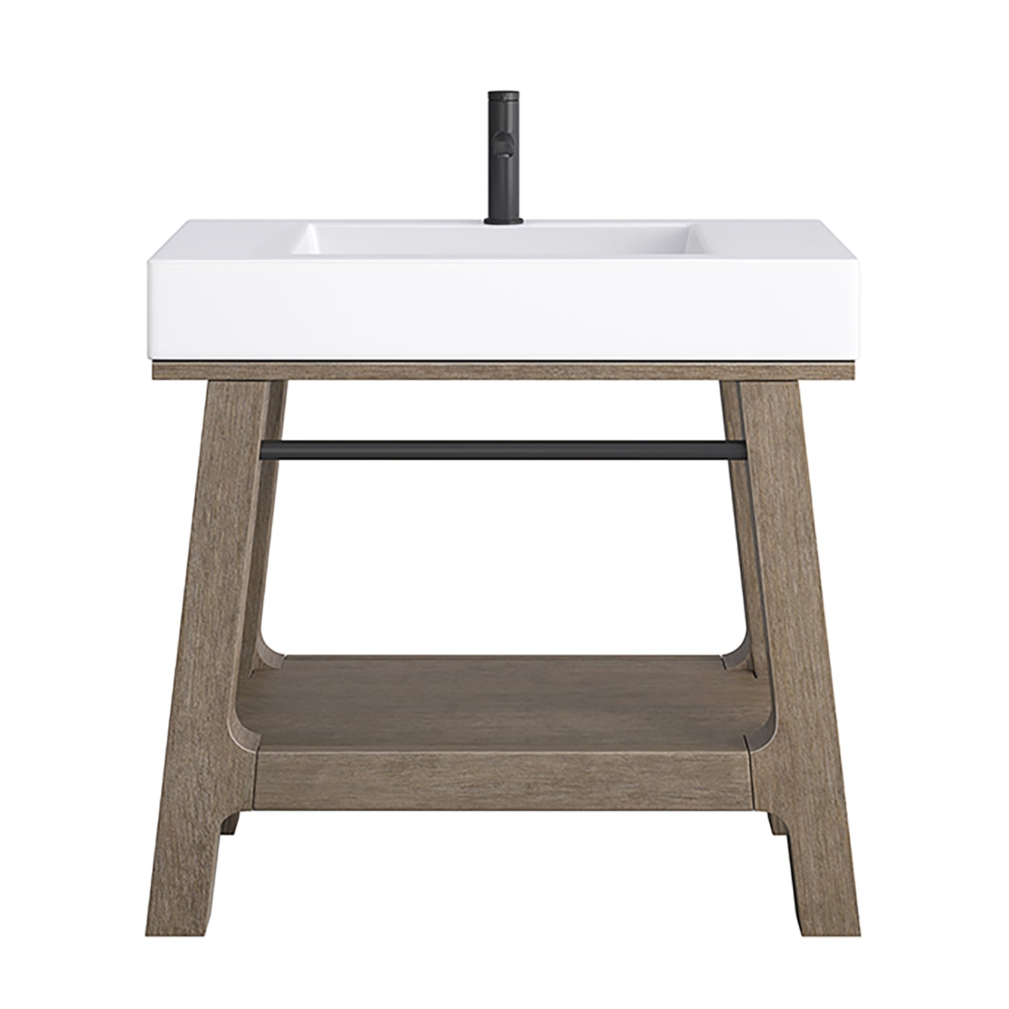 Auburn 36" Single Sink Console, Weathered Timber w/ Glossy White Mineral Composite Stone Top