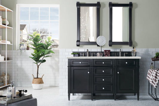 Brittany 60" Double Vanity, Black Onyx w/ 3 CM Eternal Jasmine Pearl Quartz Top