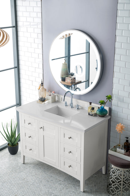 Palisades 48" Single Vanity, Bright White w/ 3 CM White Zeus Quartz Top