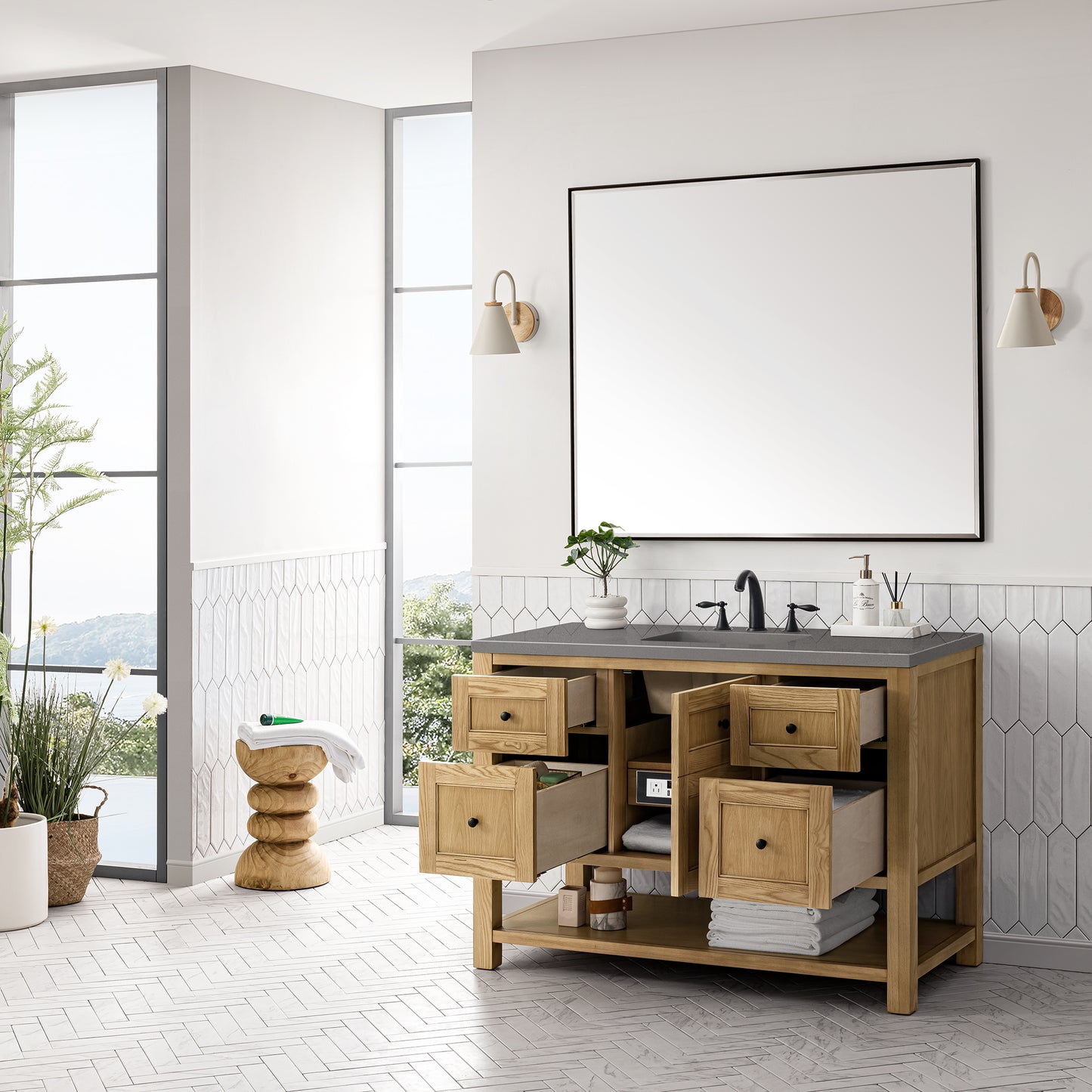 Breckenridge 48" Single Vanity, Light Natural Oak w/ 3 CM Grey Expo Top