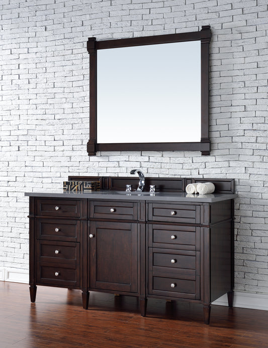 Brittany 60" Single Vanity, Burnished Mahogany w/ 3 CM Charcoal Soapstone Quartz Top