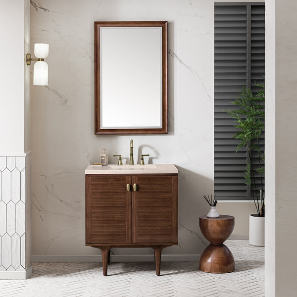 Amberly 30 Single Vanity, Mid-Century Walnut w/ 3 CM Eternal Marfil Top