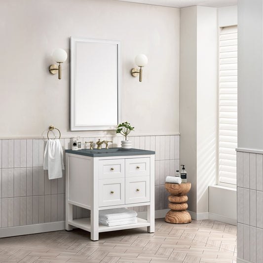 Breckenridge 30" Single Vanity, Bright White w/ 3 CM Grey Expo Top