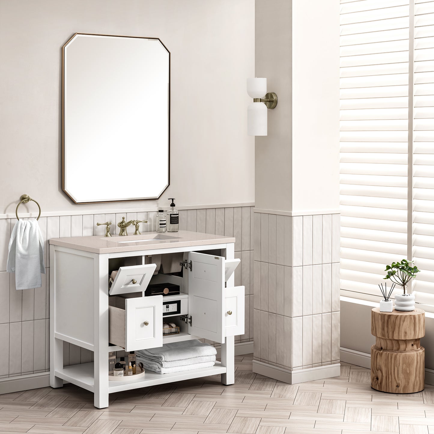 Breckenridge 36" Single Vanity, Bright White w/ 3 CM Eternal Marfil Top