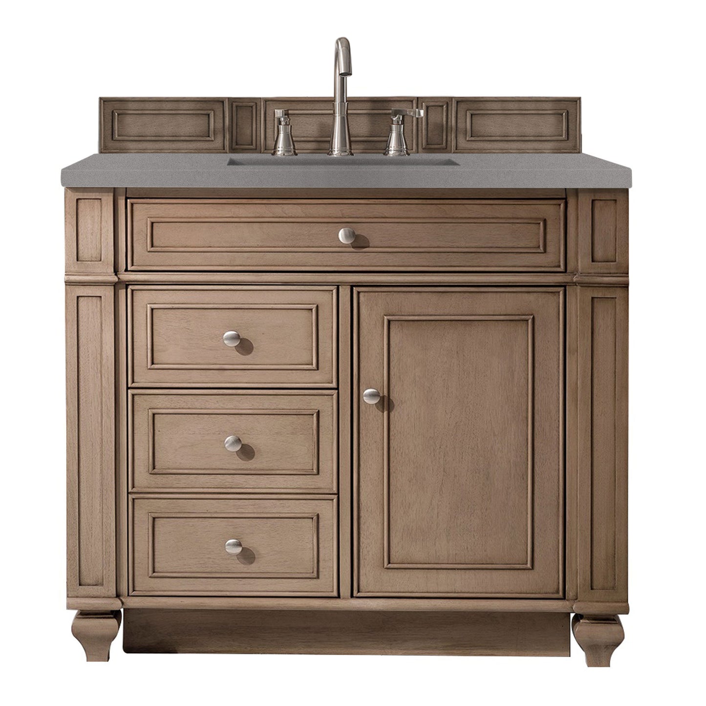 Bristol 36" Single Vanity, Whitewashed Walnut w/ 3 CM Grey Expo Quartz Top