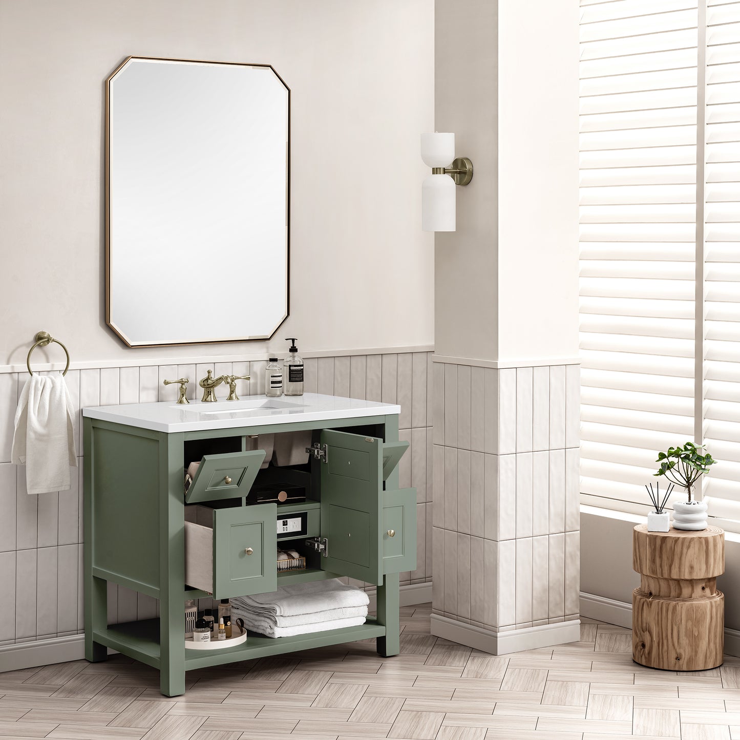 Breckenridge 36" Single Vanity, Smokey Celadon w/ 3 CM White Zeus Top