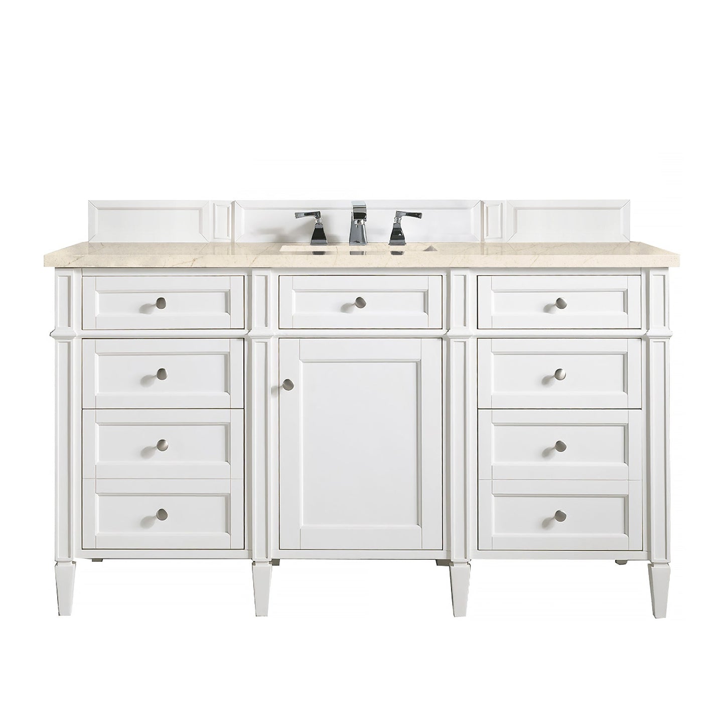 Brittany 60" Single Vanity, Bright White w/ 3 CM Eternal Marfil Quartz Top