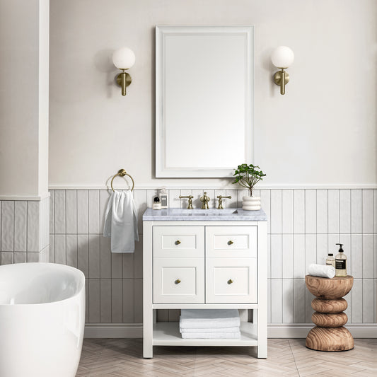 Breckenridge 30" Single Vanity, Bright White w/ 3 CM Carrara Marble Top