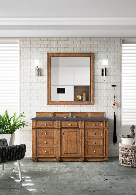 Bristol 60" Single Vanity, Saddle Brown w/ 3 CM Charcoal Soapstone Quartz Top