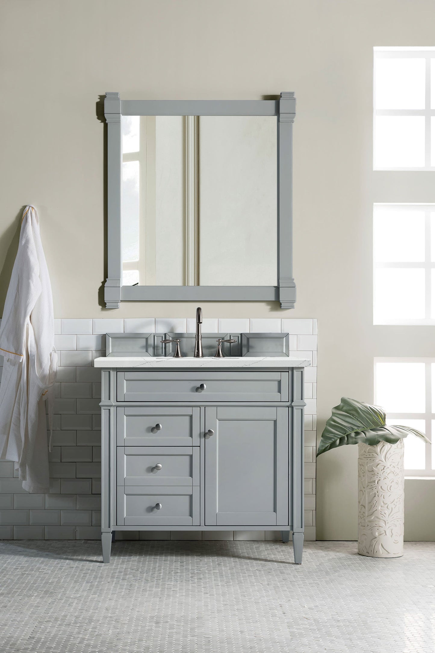 Brittany 36" Single Vanity, Urban Gray w/ 3 CM Ethereal Noctis Quartz Top