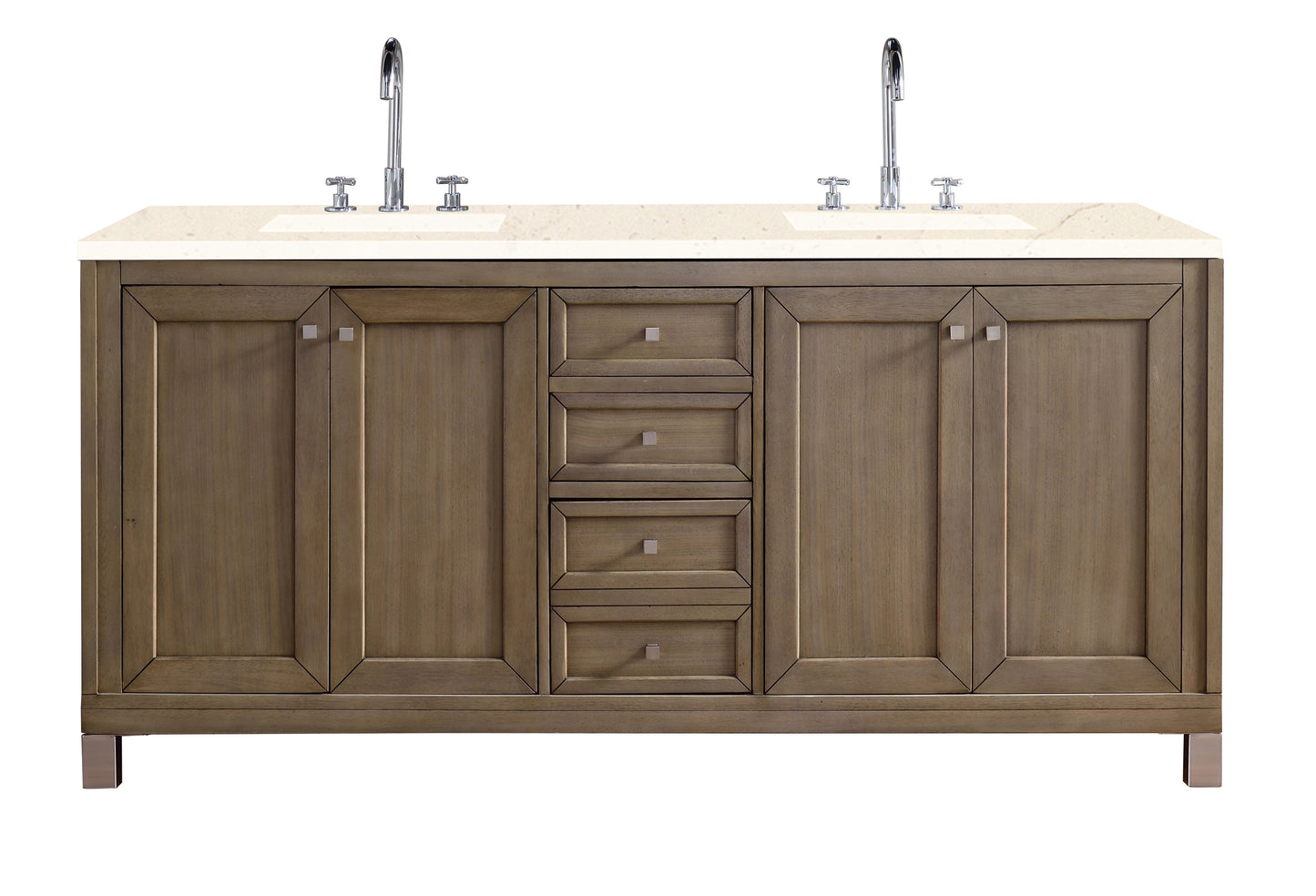 Chicago 72" Double Vanity, Whitewashed Walnut w/ 3 CM Eternal Marfil Quartz Top