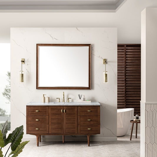 Amberly 60" Single Vanity, Mid-Century Walnut w/ 3 CM Ethereal Noctis Top