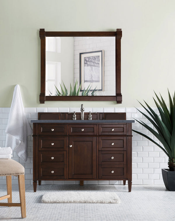 Brittany 48 Single Vanity, Burnished Mahogany w/ 3 CM Charcoal Soapstone Quartz Top