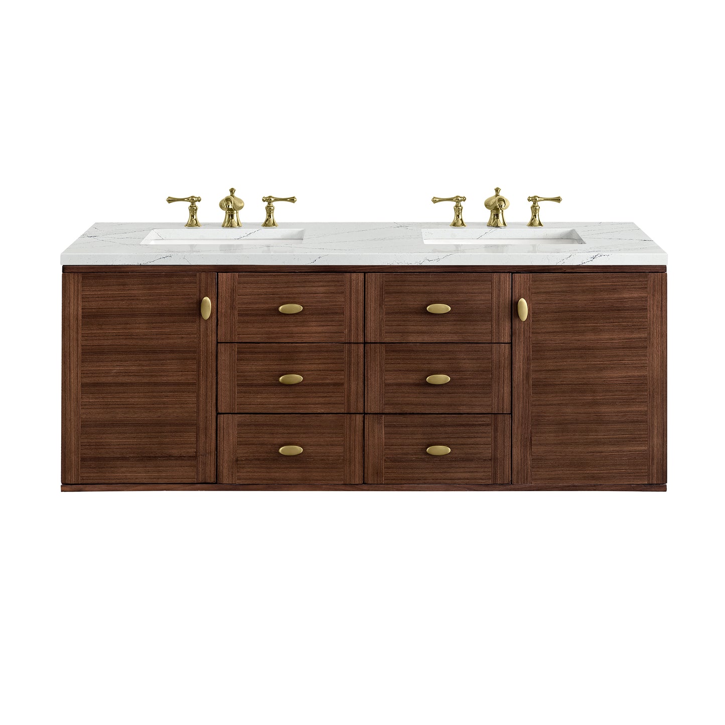 Amberly 60" Double Vanity, Mid-Century Walnut w/ 3 CM Ethereal Noctis Top