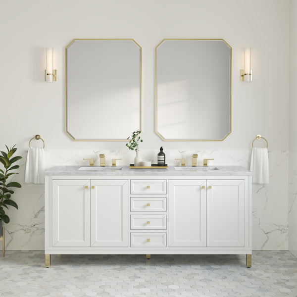 Chicago 72 Double Vanity, Glossy White w/ 3 CM Carrara Marble Top