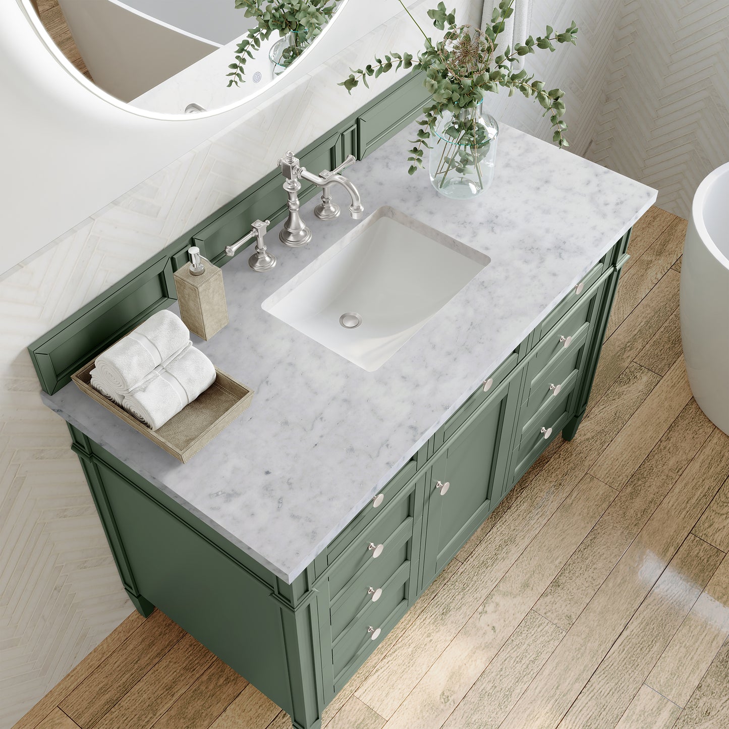 Brittany 48" Single Vanity, Smokey Celadon w/ 3 CM Carrara Marble Top