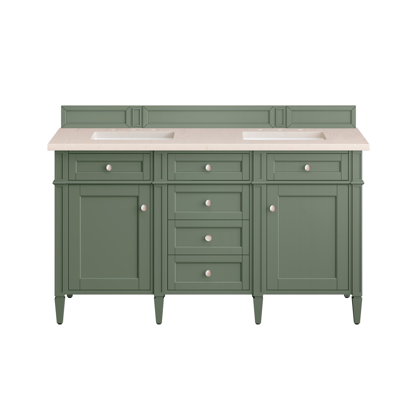 Brittany 60" Double Vanity, Smokey Celadon w/ 3 CM Eternal Marfil Top