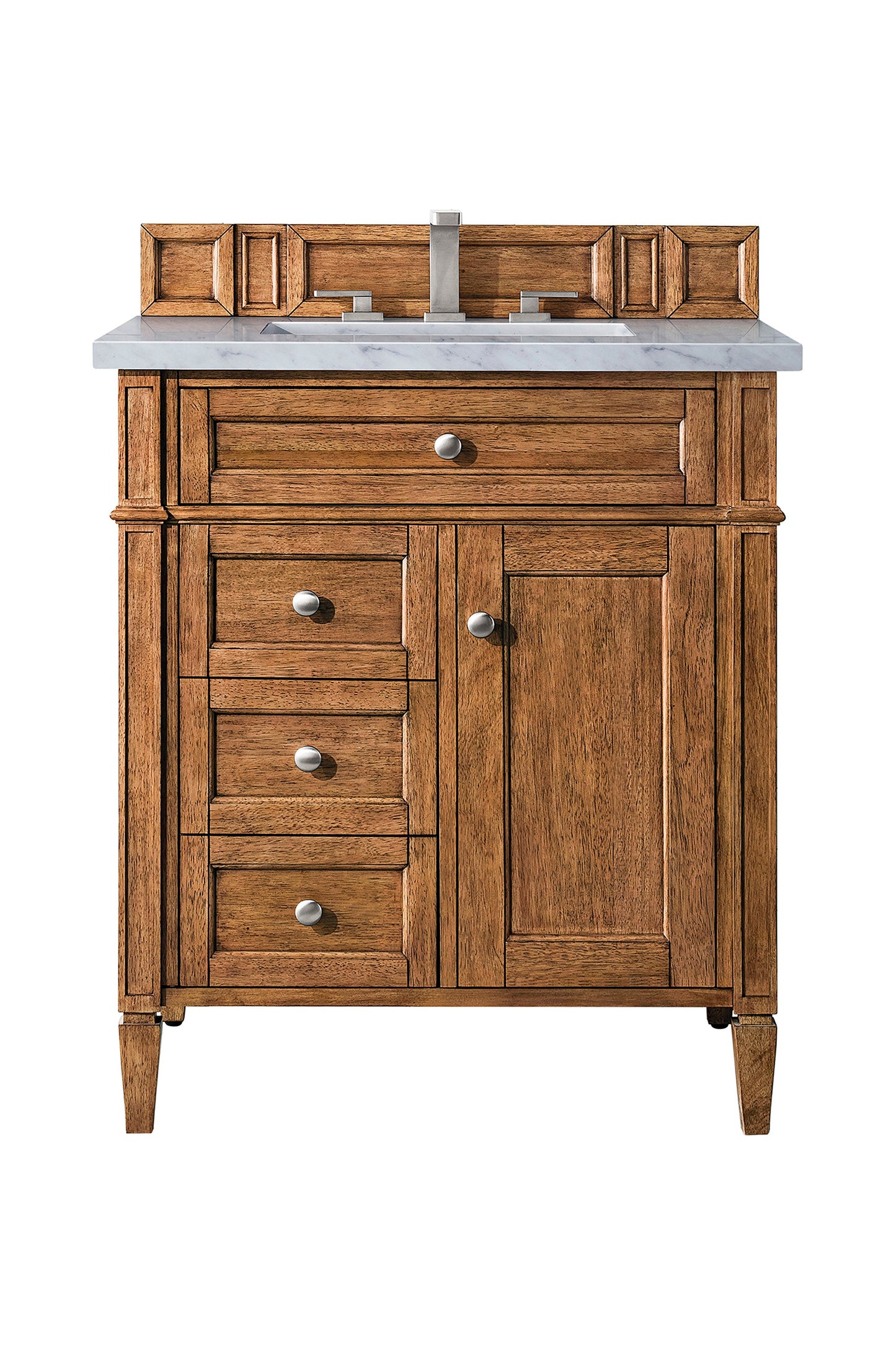 Brittany 30" Single Vanity, Saddle Brown w/ 3 CM Carrara Marble Top