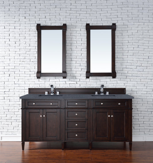 Brittany 72" Double Vanity, Burnished Mahogany w/ 3 CM Charcoal Soapstone Quartz Top