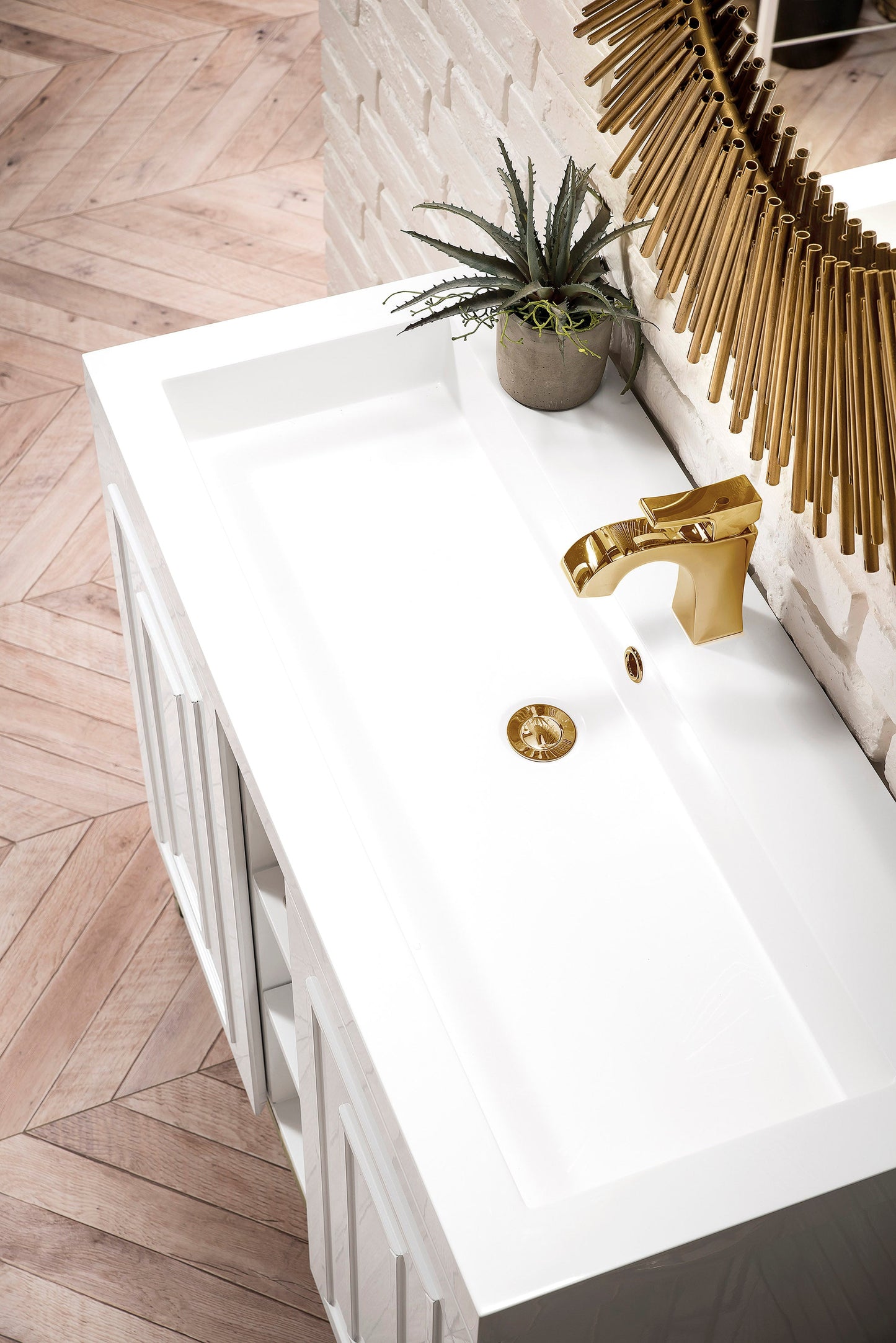 Alicante 39.5" Single Vanity, Glossy White, Radiant Gold w/ White Glossy Composite Stone Top