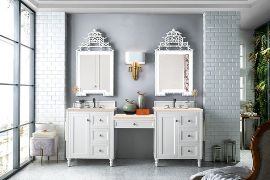 Copper Cove Encore 86" Double Vanity Set, Bright White w/ 3 CM Eternal Marfil Quartz Top