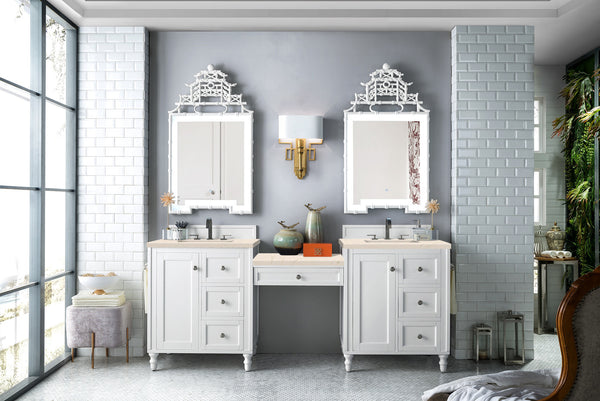 Copper Cove Encore 86 Double Vanity Set, Bright White w/ 3 CM Eternal Marfil Quartz Top