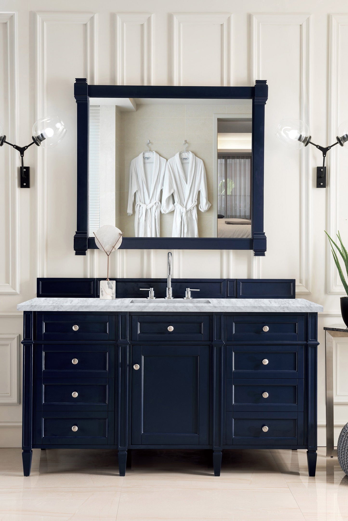 Brittany 60" Single Vanity, Victory Blue w/ 3 CM Carrara Marble Top