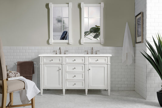 Brittany 60" Double Vanity, Bright White Vanity w/ 3 CM White Zeus Quartz Top