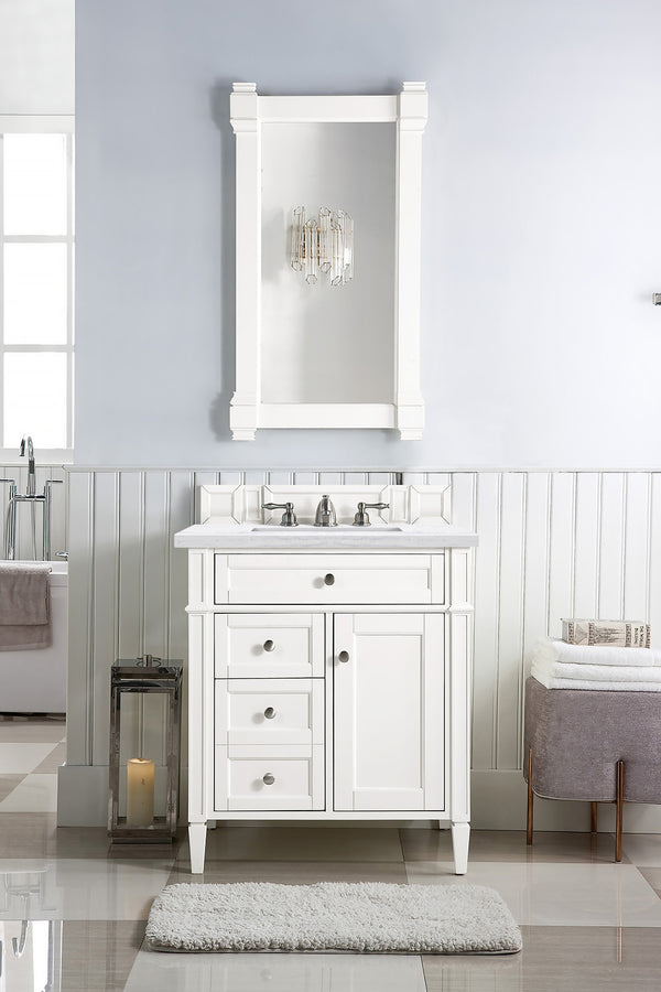 Brittany 30 Single Vanity, Bright White w/ 3 CM Arctic Fall Solid Surface Top