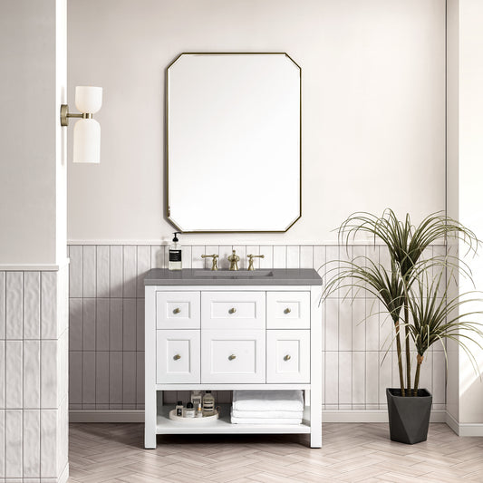 Breckenridge 36" Single Vanity, Bright White w/ 3 CM Grey Expo Top