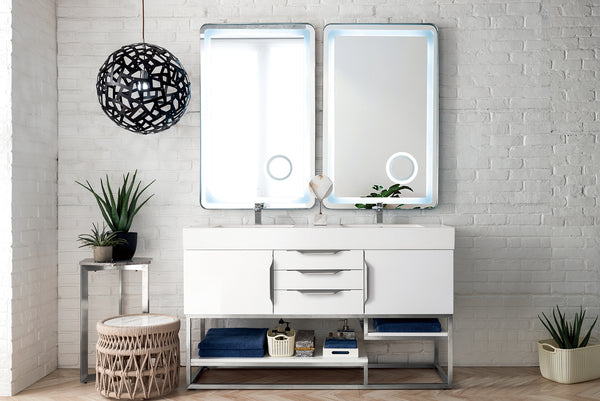 Columbia 59 Double Vanity, Glossy White w/ Glossy White Composite Stone Top