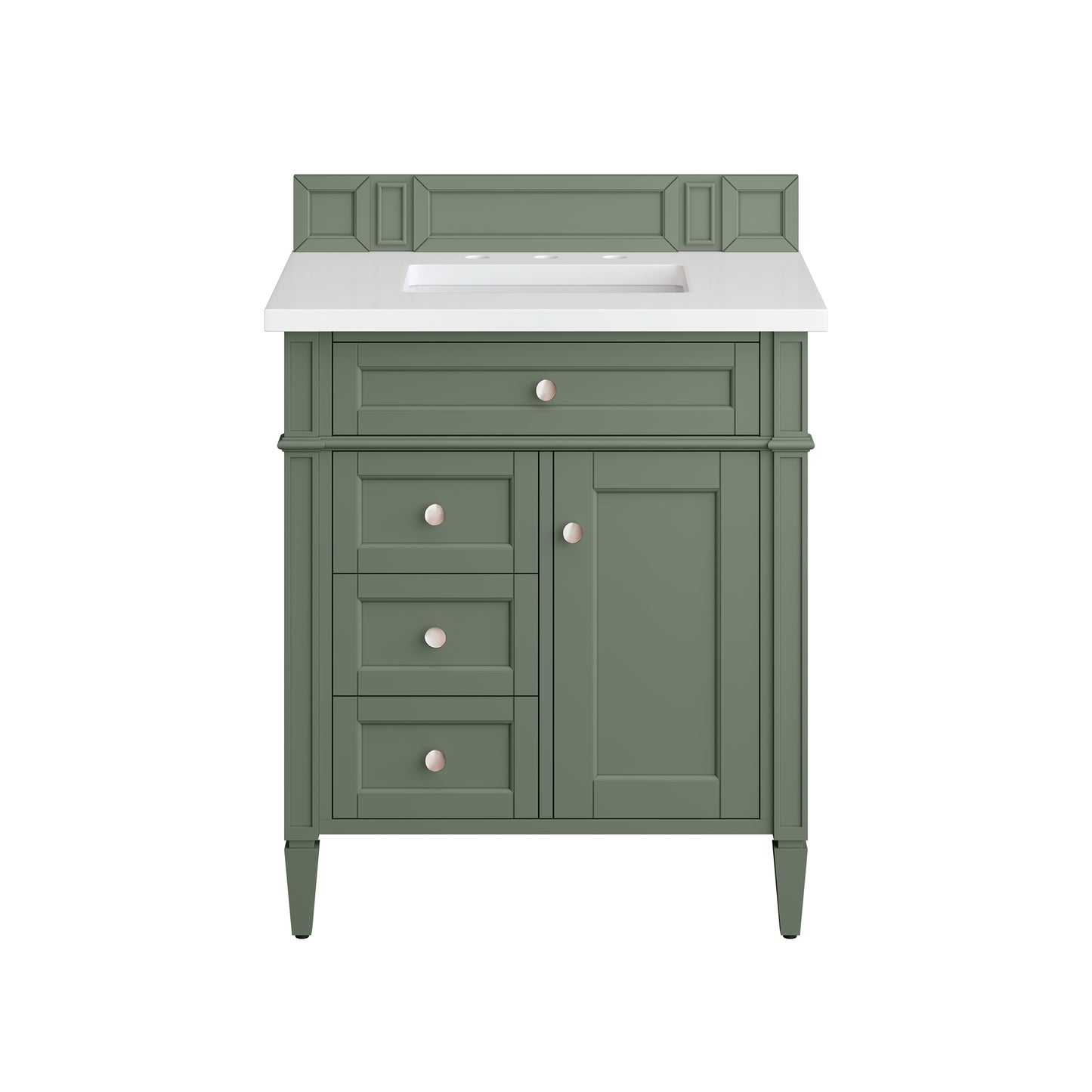 Brittany 30" Single Vanity, Smokey Celadon w/ 3 CM White Zeus Top