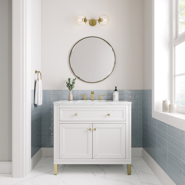 Chicago 36 Single Vanity, Glossy White w/ 3 CM Ethereal Noctis Top