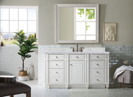 Bristol 60" Single Vanity, Bright White w/ 3 CM Carrara Marble Top