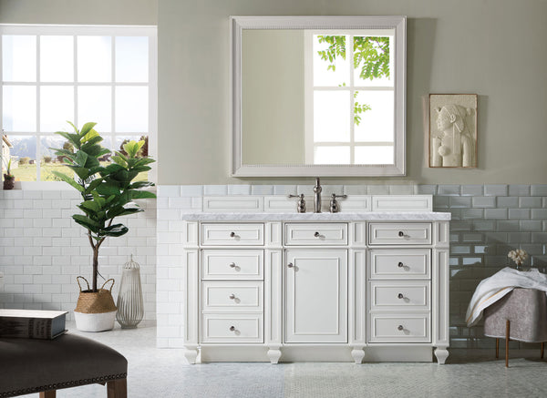 Bristol 60 Single Vanity, Bright White w/ 3 CM Carrara Marble Top