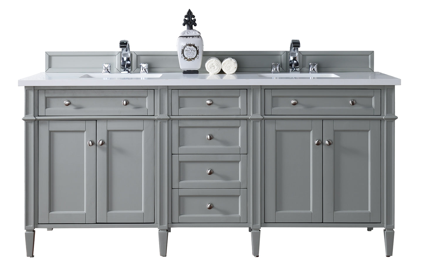 Brittany 72" Double Vanity, Urban Gray w/ 3 CM White Zeus Quartz Top