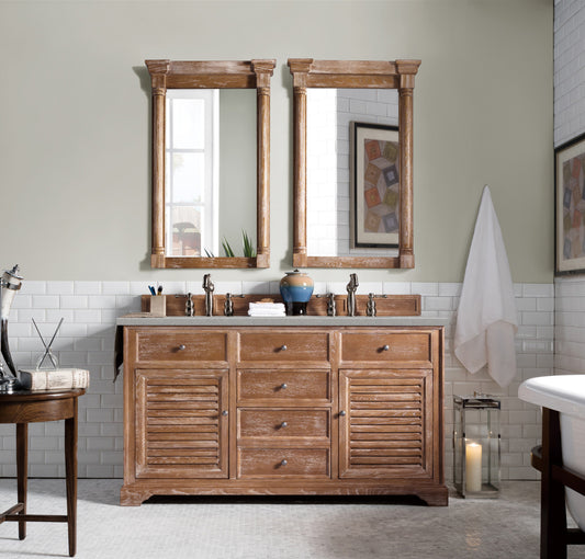 Savannah 60" Double Vanity, Driftwood w/ 3 CM Eternal Serena Quartz Top