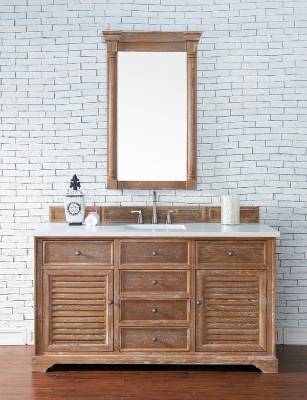 Savannah 60 Single Vanity, Driftwood w/ 3 CM White Zeus Quartz Top