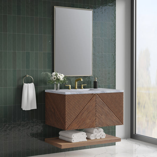 Marcello 36" Single Vanity, Chestnut w/ 3 CM Carrara Marble Top