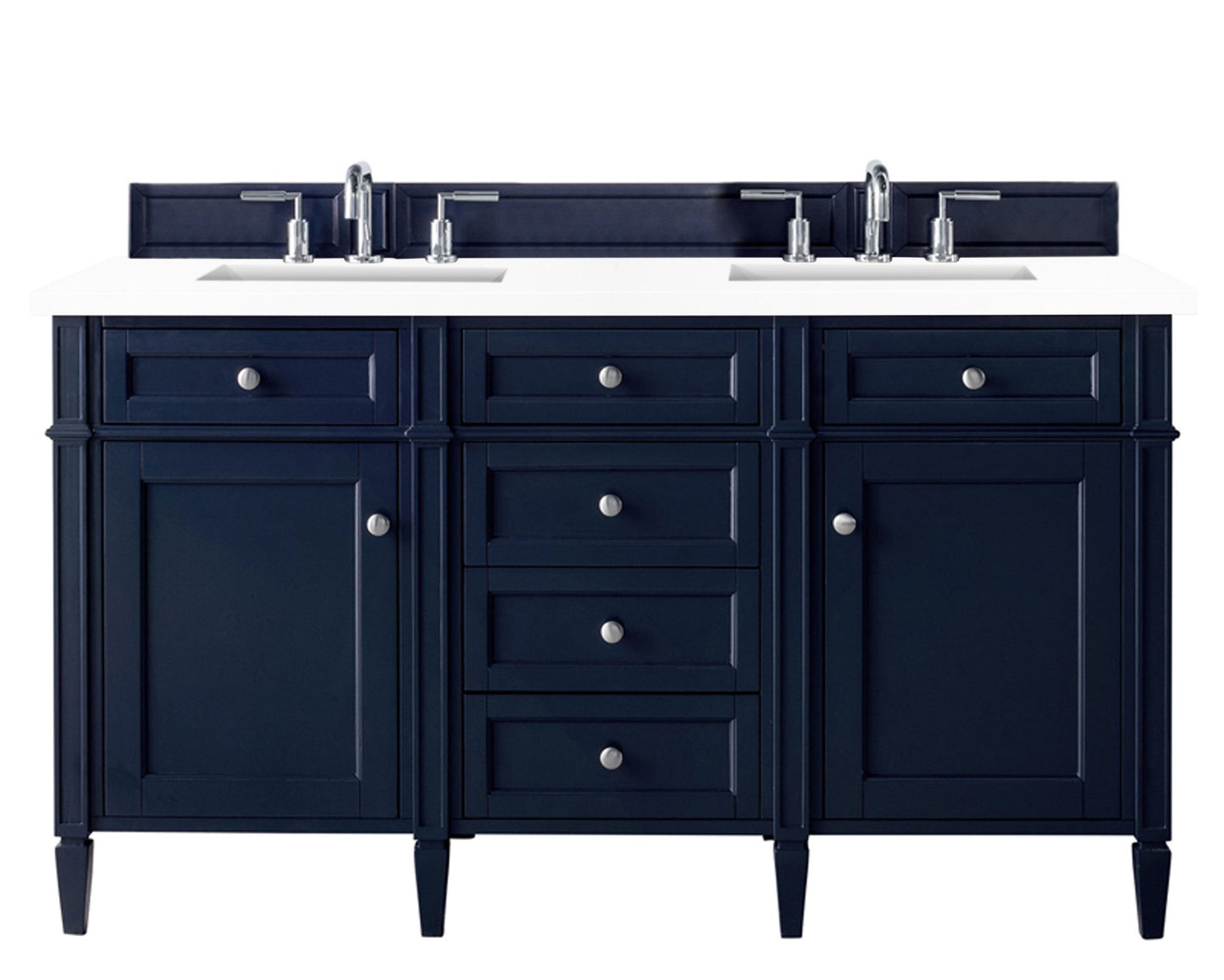 Brittany 60" Double Vanity, Victory Blue w/ 3 CM White Zeus Quartz Top