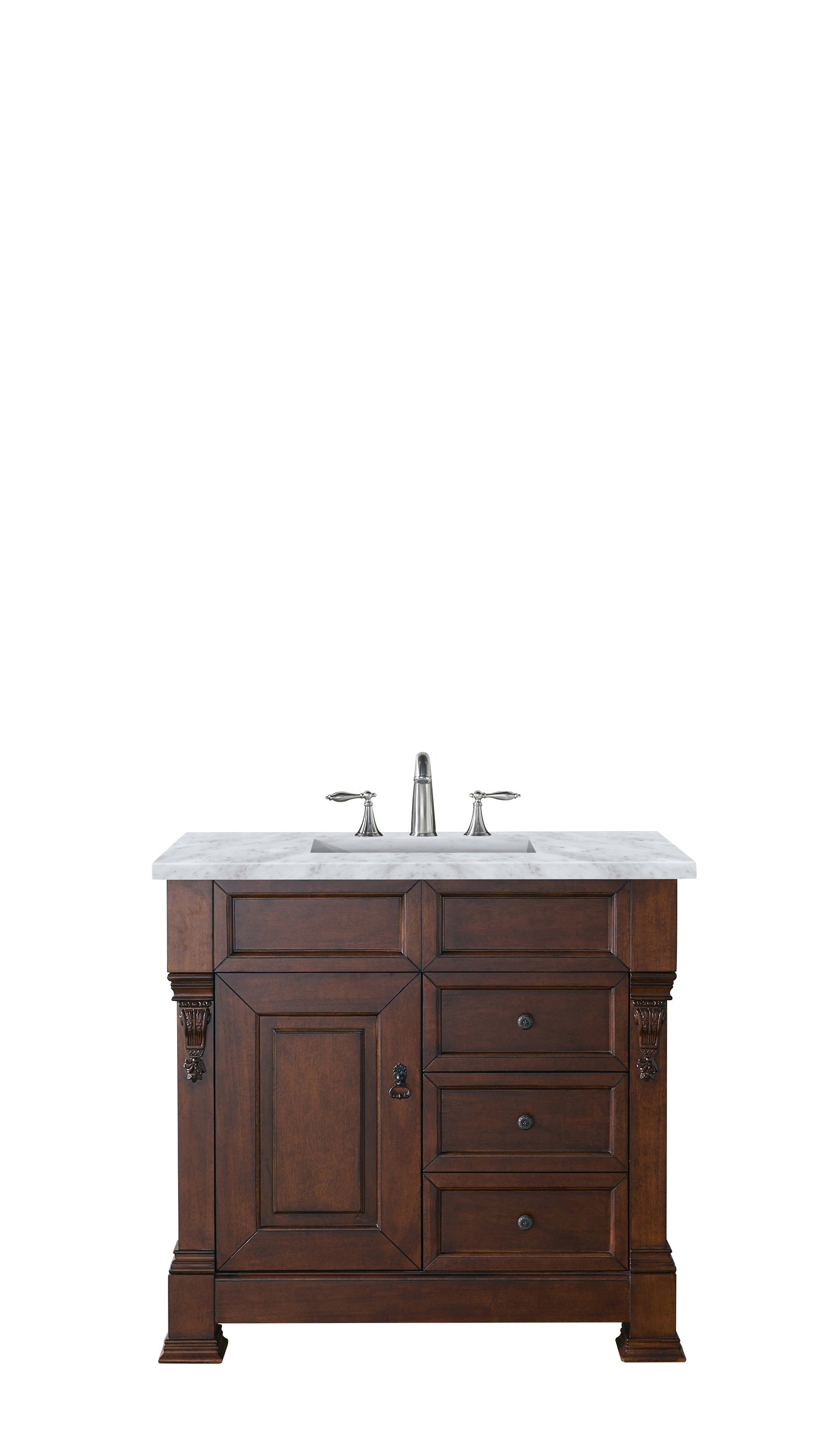 Brookfield 36" Single Vanity, Warm Cherry w/ 3 CM Carrara Marble Top